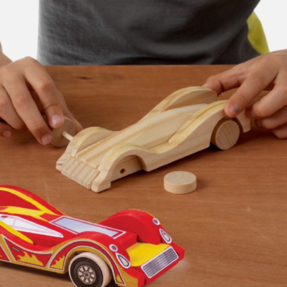 Kids Crafts Color Zone Build Your Own 2 Wooden Race Cars Paint/Stickers NIB